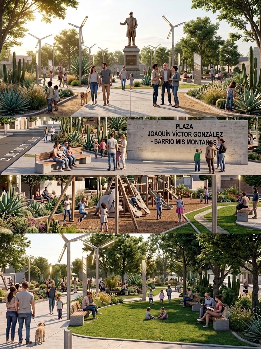 DanielTonti_AR's tweet photo. El nuevo proyecto 2026 de la plaza Joaquín Víctor González, situada en el Barrio Mis Montañas de la ciudad de La Rioja busca revitalizar el espacio público mejorando su entorno y la calidad ambiental del barrio, consolidandolo como un punto de encuentro y recreación familiar. https://t.co/RzdCMtKazl