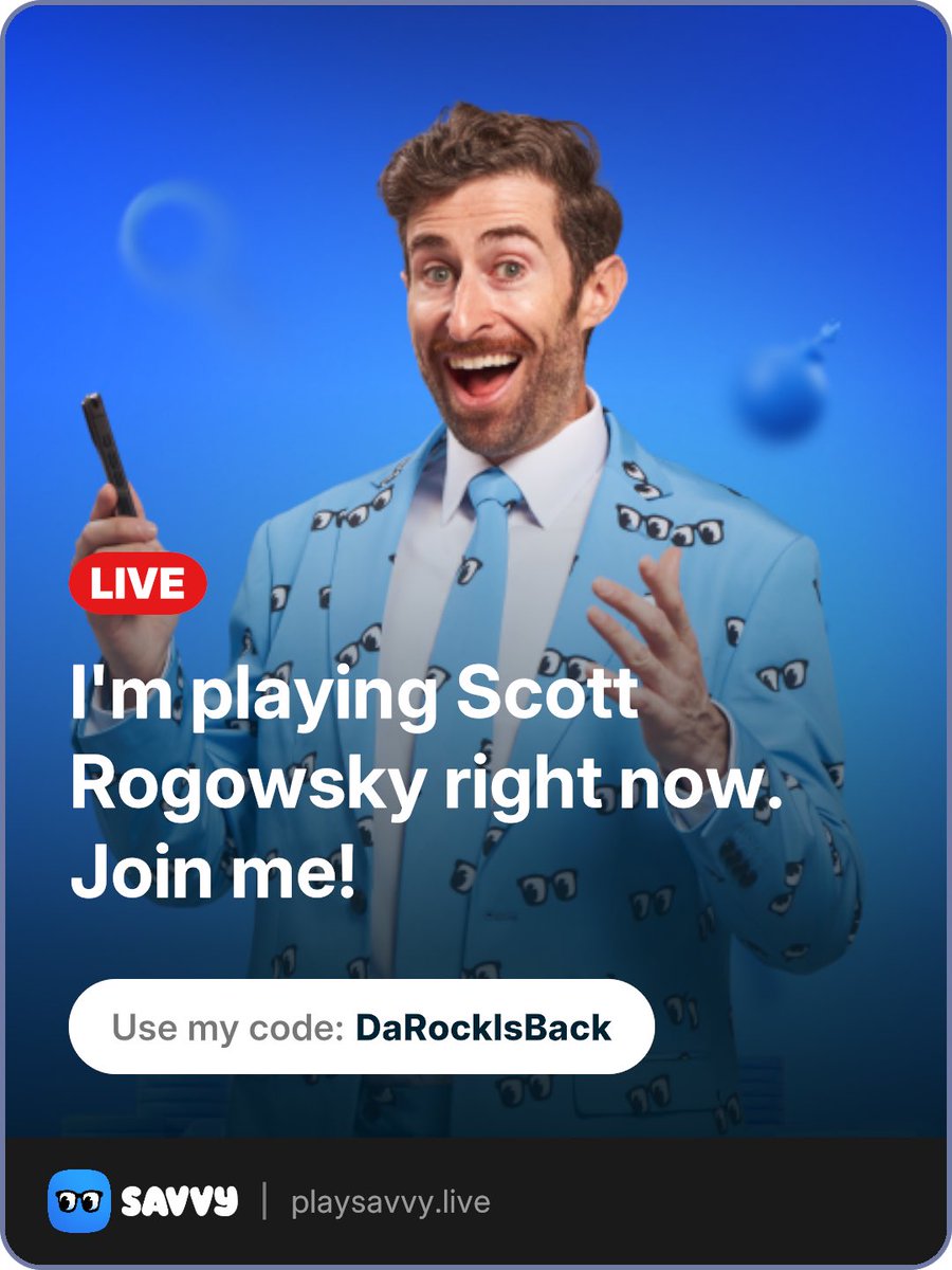 DaRockIsBack's tweet photo. Hey, I'm playing a game called Savvy 👀

You should check it out!

App Store:
https://t.co/dayjCWSfku

Google Play:
https://t.co/zIxrXW80nX https://t.co/XCO1truhzE