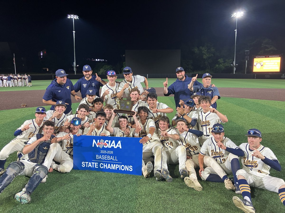 NJTags13's tweet photo. #NJbaseball Group 2 final
Final score: Ramsey 4, Governor Livingston 2

Rams knock off 2X champs &amp; win 2nd state title in 4 years (and 2nd all-time) https://t.co/3JUT3aWhr0