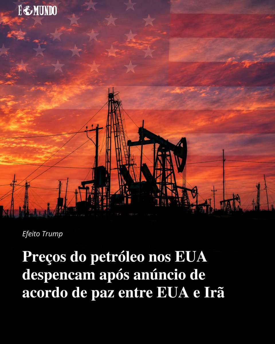 eomundooficial's tweet photo. Os preços do petróleo despencaram neste domingo (14) após o anúncio de um acordo preliminar de paz entre Estados Unidos e Irã. O WTI, referência do mercado norte-americano, caiu 4,7% e ficou abaixo de US$ 81 por barril, enquanto o Brent recuou cerca de 4%, para US$ 83,80. 

A reação foi imediata porque o entendimento prevê o encerramento das operações militares, o fim do bloqueio americano aos portos iranianos e a reabertura do Estreito de Ormuz, passagem estratégica para aproximadamente um quinto do petróleo e do gás natural liquefeito comercializados no mundo. 

O acordo foi mediado pelo Paquistão, anunciado pelo primeiro-ministro Shehbaz Sharif e confirmado pelo presidente Donald Trump. A assinatura formal está prevista para sexta-feira, na Suíça, seguida de uma nova rodada de negociações sobre o programa nuclear iraniano. 

A forte queda do petróleo expõe o impacto do efeito Trump sobre a economia mundial. Ao combinar pressão e negociação, o presidente americano levou Teerã à mesa, reduziu o risco de uma guerra prolongada e abriu caminho para a normalização do fluxo global de energia. O mercado respondeu na hora.