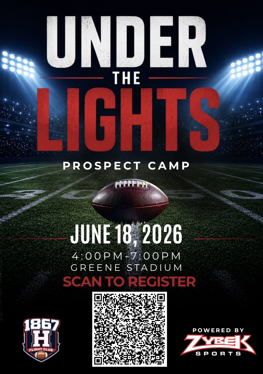 HUFlightClub's tweet photo. 🏈 Under the Lights Prospect Camp | June 18 | Greene Stadium. Register today! https://t.co/4g0HpaY6Yz