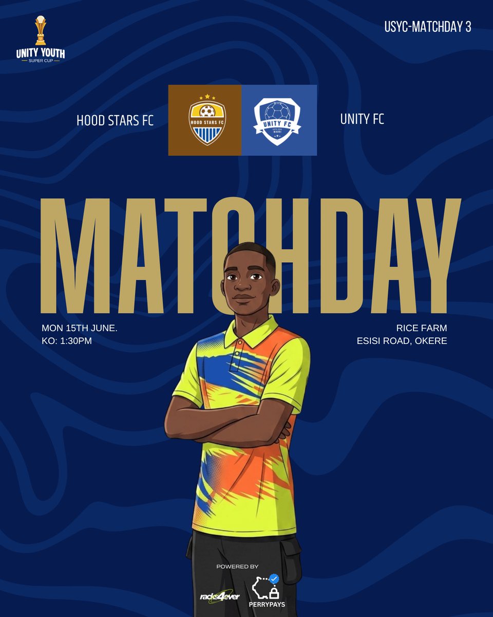 unityfc_warri's tweet photo. MATCH DAY 
🆚 Hood Stars FC
📍 Rice Farm, Esisi Road, Okere
⏰ Kick-off: 1:30 PM

Let's finish the group stage strong. 💪⚽
#UnityFC #USYC2026 #Matchday https://t.co/C5WCLhCbcx