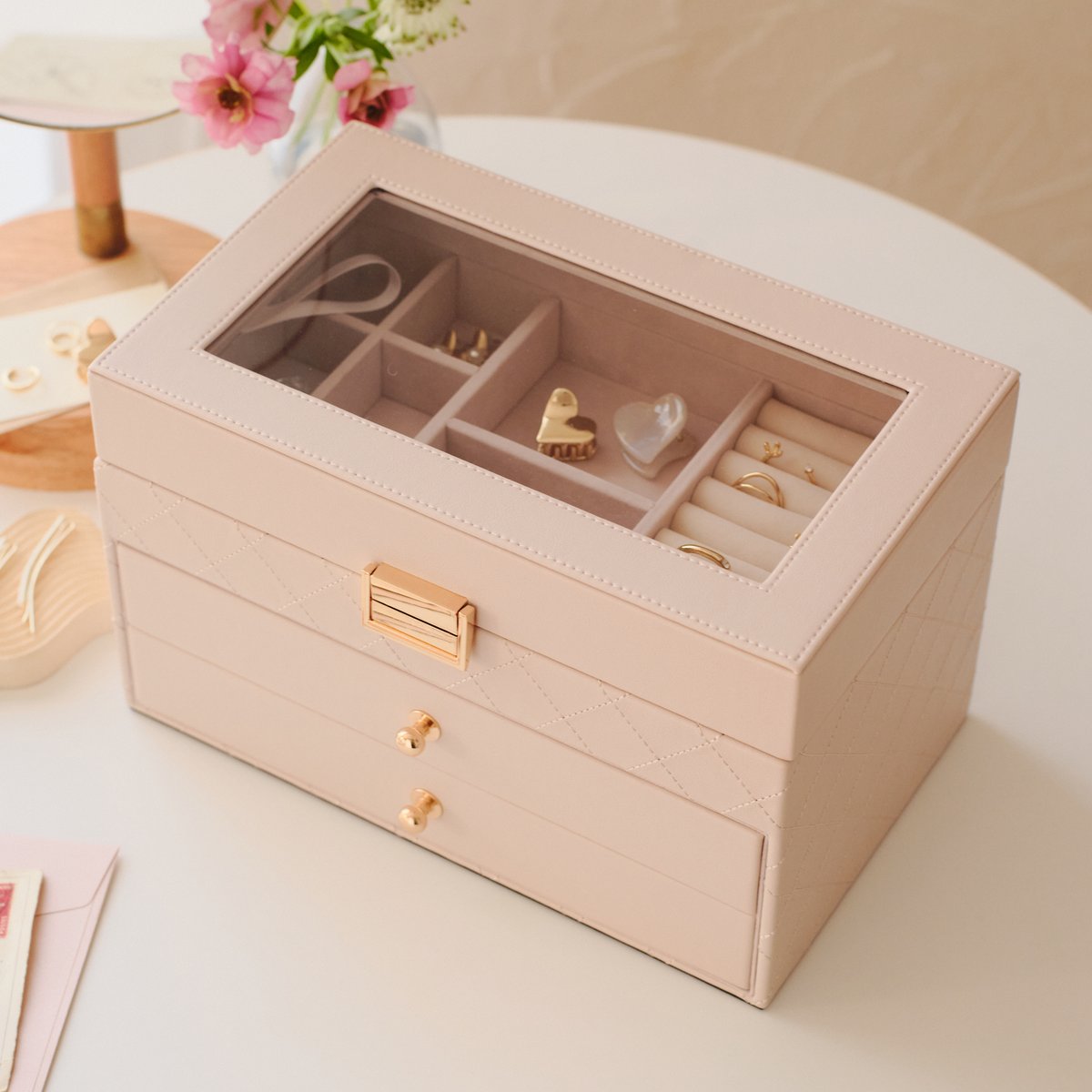 上品キルティングのジュエリーボックス✨ くすみピンクの“大人かわいい