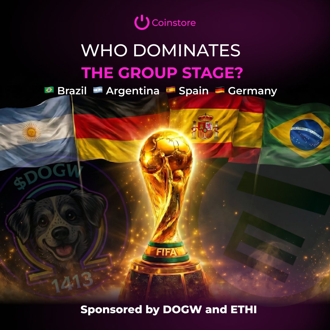 CoinstoreExc's tweet photo. Goals. Goals. More goals. ⚽🔥

Which powerhouse will light up the group stage and finish with the most goals scored?

🇧🇷 Brazil 🇦🇷 Argentina 🇪🇸 Spain 🇩🇪 Germany
Which team will score the most goals? 👀

1️⃣ Follow @CoinstoreExc + @DOGW888 + @ethical_token
2️⃣ Like & RT
3️⃣ Comment your answer

🎁 10 lucky winners will share 200U worth of sponsor token rewards!
⏰ Ends Jun 19.
#Coinstore #DOGW #ETHI #FIFAWorldCup #WorldCup2026 #WorldCupPredictions #PredictAndWin #Airdrop