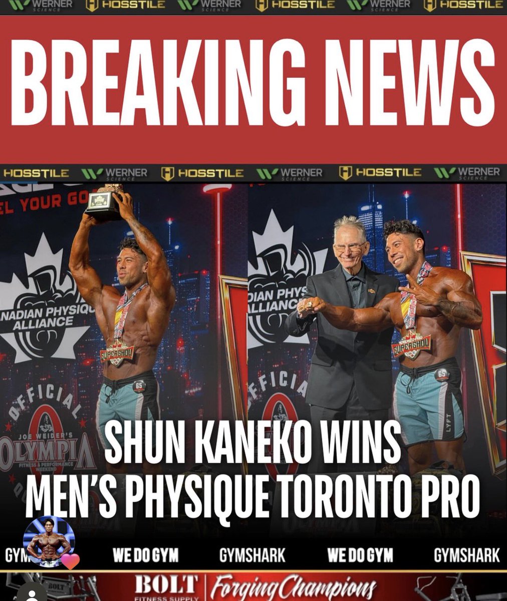 nb_fit44's tweet photo. カネキンさん、トロントプロ優勝🏆
ジェレミーも大喜びしてるはず！！
#TRONTPRO #ifbbpro https://t.co/fpQHMeeOgV