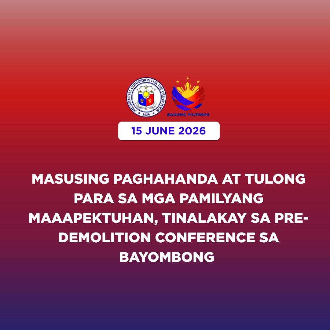 pcupgovph's tweet photo. 𝐌𝐚𝐬𝐮𝐬𝐢𝐧𝐠 𝐏𝐚𝐠𝐡𝐚𝐡𝐚𝐧𝐝𝐚 𝐚𝐭 𝐓𝐮𝐥𝐨𝐧𝐠 𝐩𝐚𝐫𝐚 𝐬𝐚 𝐦𝐠𝐚 𝐏𝐚𝐦𝐢𝐥𝐲𝐚𝐧𝐠 𝐌𝐚𝐚𝐚𝐩𝐞𝐤𝐭𝐮𝐡𝐚𝐧, 𝐓𝐢𝐧𝐚𝐥𝐚𝐤𝐚𝐲 𝐬𝐚 𝐏𝐫𝐞-𝐃𝐞𝐦𝐨𝐥𝐢𝐭𝐢𝐨𝐧 𝐂𝐨𝐧𝐟����𝐫𝐞𝐧𝐜𝐞 𝐬𝐚 𝐁𝐚𝐲𝐨𝐦𝐛𝐨𝐧𝐠

#PDC #PabahayAtRelokasyon https://t.co/YDbnALIT3h