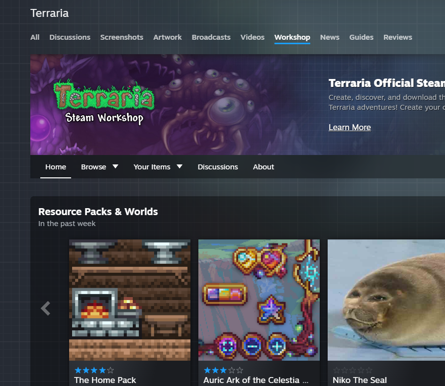 VixToast's tweet photo. Decided to open the TModloader workshop and you'll never guess who showed up https://t.co/MfciF2SIlY