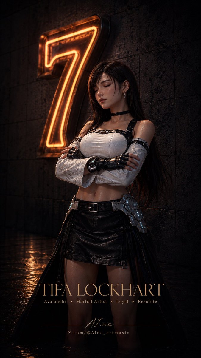 AIna_artmusic's tweet photo. I can’t believe how well this Stellar Blade-style in-game footage works with Tifa’s BlackMage outfit. 🔥

The neon numbers.
The wet floor reflections.
The dark industrial mood.
The whole “Tifa dropped into another universe and still owns it” energy.

This outfit fits way better than I expected.

Be honest… does BlackMage Tifa belong in Stellar Blade too?

#Tifa #FF7 #StellarBlade #AIart #fanart #AIna