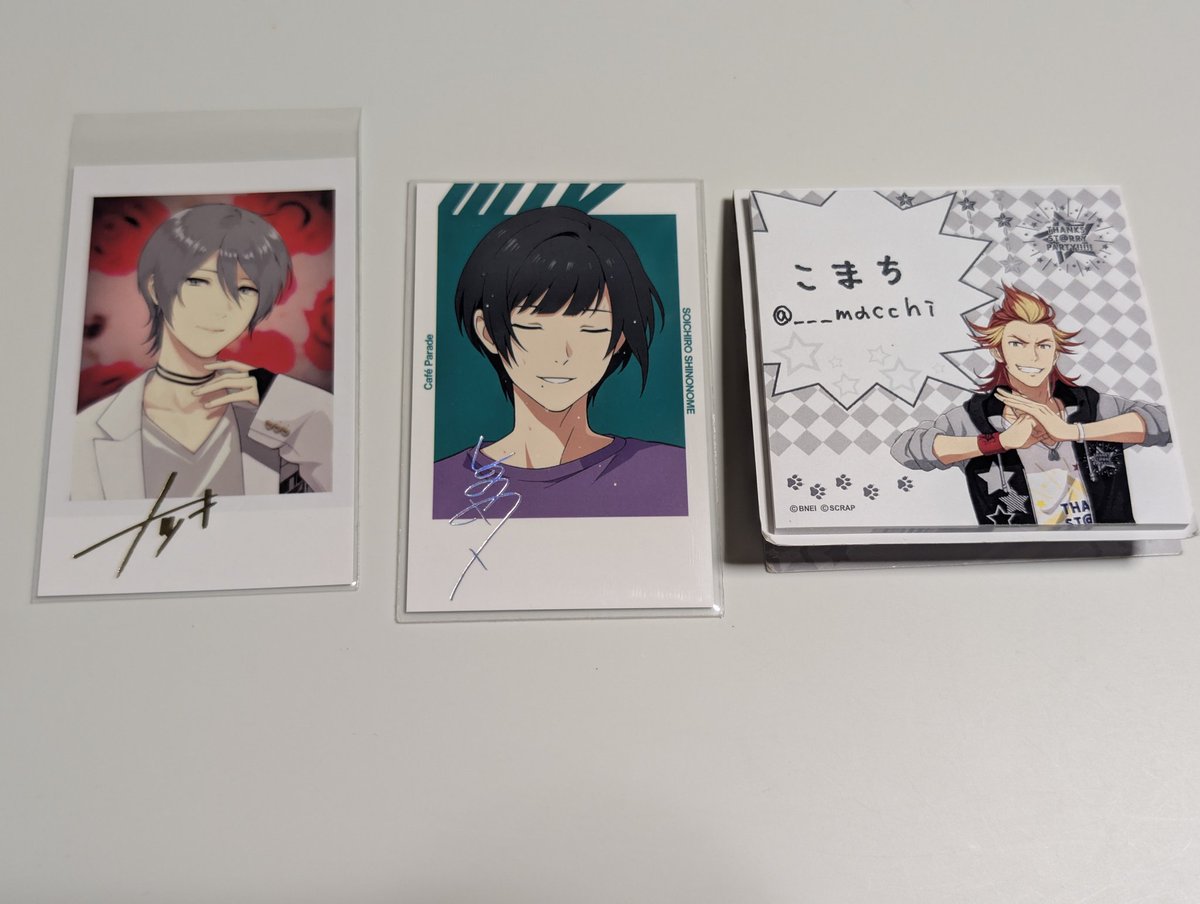 ___macchi's tweet photo. 【交換/譲渡】SideM FiFS展 EXTRA
トレーディング インスタント フォト風カード

フォトカ 表情C
出）
レア→ 荘一郎、夏来(White)

ノーマル
咲2、アスラン3、*巻緒、*荘一郎2、類2、*涼、*大吾3

求）
レア→ 朱雀

ノーマル→ 玄武3

*は定価譲渡可(郵送2枚〜
6/21FiFS展手渡し(他固ツイ参照)
郵送 https://t.co/f4eeA8ESay