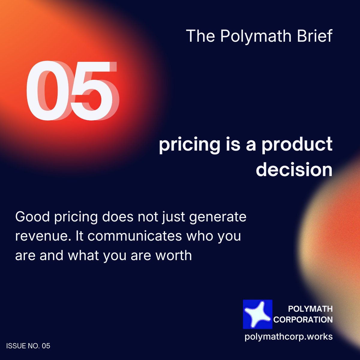 PolymathCorpo's tweet photo. The Polymath Brief. No. 05

Pricing isn't a spreadsheet exercise.

It's a product decision.

We build pricing systems based on data, customer behaviour, and the value your product creates.

hello@polymathcorp.works https://t.co/6j5LS9PhUR