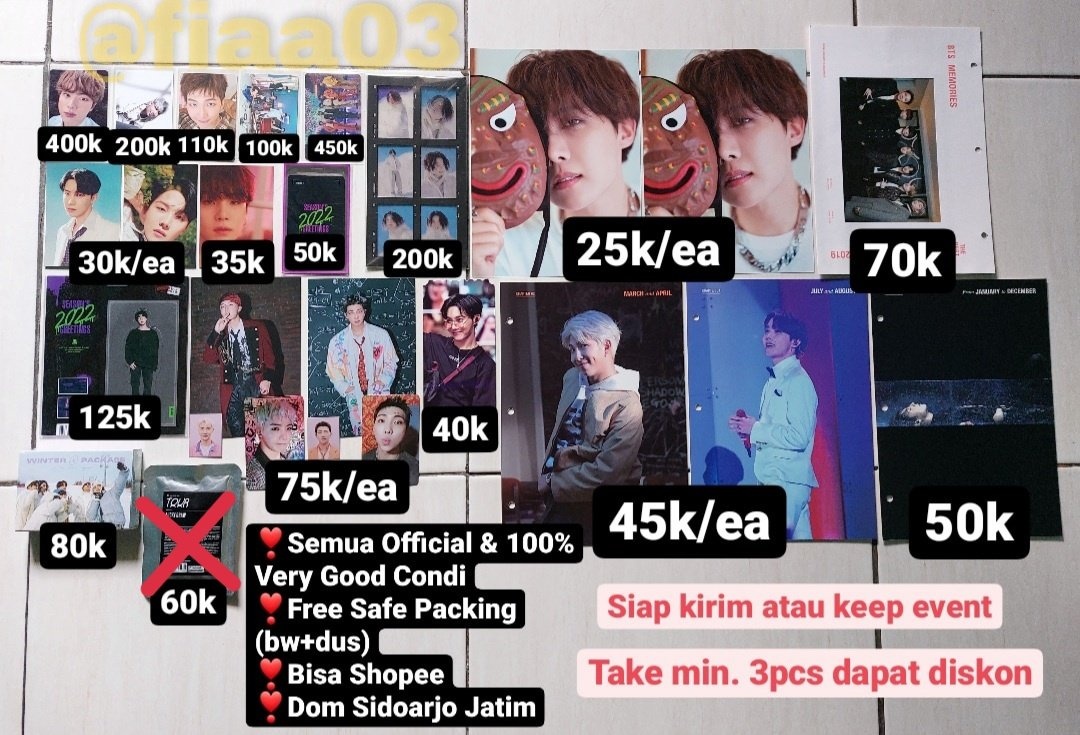 fiaa03's tweet photo. [WTS] Bismillah, halo guys! Aku lagi jualin semua merch dan album BTS. Ini semua bkn koleksi ku ya tp barang jualan ku yg dulu sempat berhenti karna aku fokus ke karir. Semua barang official dan masih bagus" kok ada yg sealed dan no sealed ya. Harga nya offer aja gpp🫶🫶 #BTS https://t.co/usdQ8jw89M