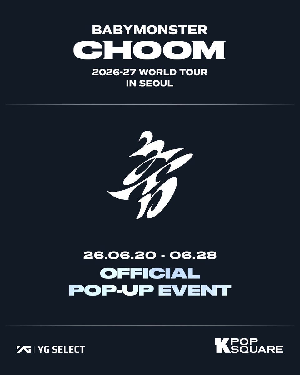 LINEFRIENDSinfo's tweet photo. [❤️‍🔥EVENT] 2026-27 BABYMONSTER WORLD TOUR [춤 (CHOOM)] IN SEOUL OFFICIAL POP-UP 

GET READY, MONSTIEZ! 👹
몬스티즈를 위해 준비한 특전을 확인해 주세요 👀

🗓️ 2026.06.20 (SAT) - 2026.06.28 (SUN)
📍 K-POP SQUARE HONGDAE

🎁 SPECIAL BENEFIT 
  - 팝업 MERCH 5만 원 이상 구매 시 : 포토카드 '6종 중' 랜덤 1종 증정

✨ K-POP SQUARE EXCLUSIVE
  - 케이팝 스퀘어 단독 럭키드로우 MERCH 3종 라인업을 만나볼 수 있어요.

STAY TUNED! 🎵
* 선착순 한정 수량, 소진 시 종료

#BABYMONSTER #WORLD_TOUR #춤 #CHOOM #OFFICIAL_POPUP
