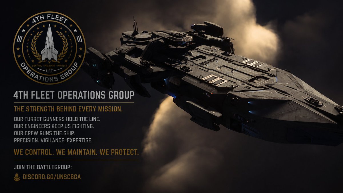 UNSCBGA's tweet photo. 4th Fleet Operations Group.

Every capital ship depends on the crew behind the guns, the engines, and the bridge. From turret gunners delivering devastating firepower to engineers keeping systems online and bridge crews commanding the fight, the 4th Fleet Operations Group keeps the Battlegroup combat ready.

We Control. We Maintain. We Protect.

Join the Battlegroup:
https://t.co/zym6zV7d7Q

#StarCitizen #4thFleet #AthensBattlegroup #OperationsGroup #CapitalShips #UEENavy #MilSim #SciFi #Gaming #OrgRecruitment