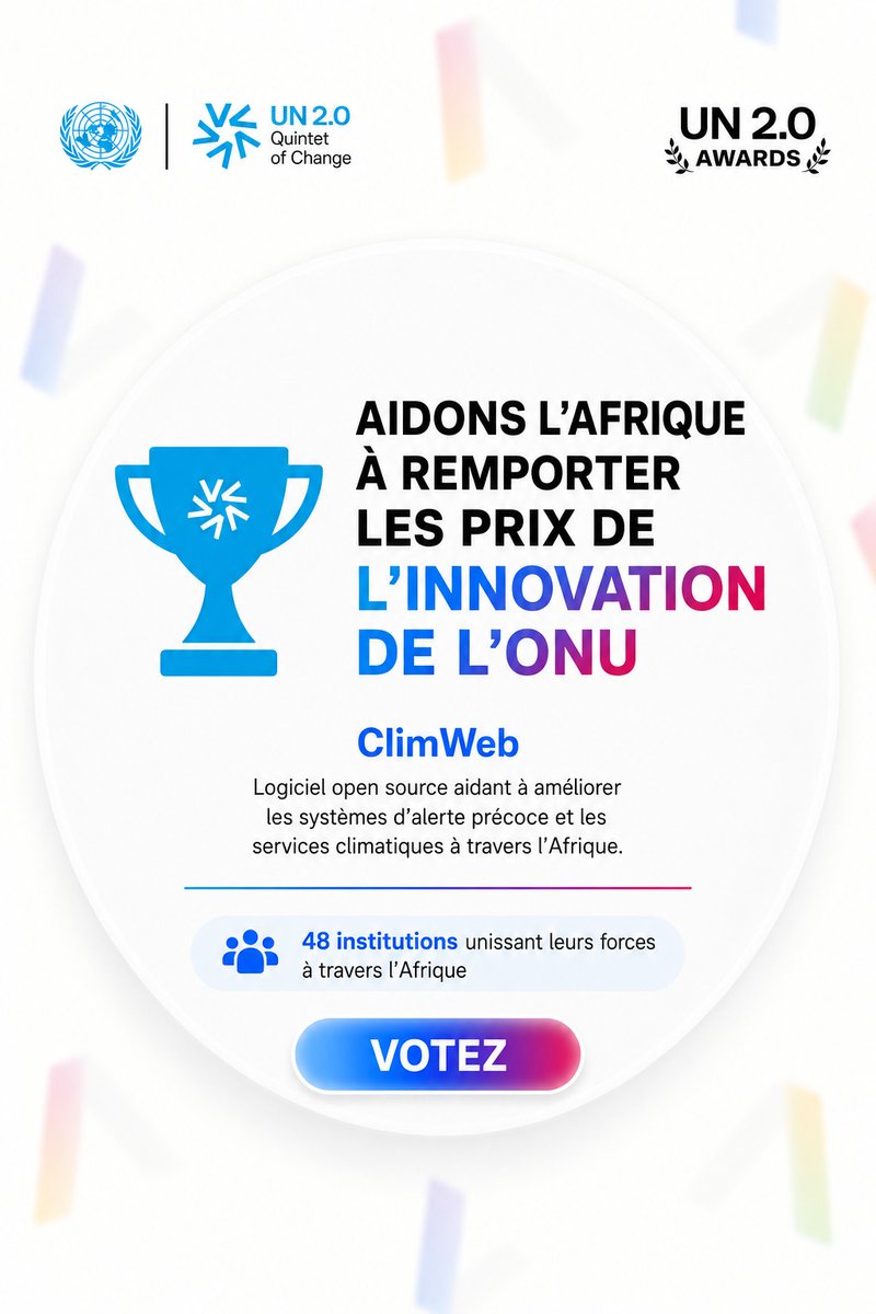 agence_anm's tweet photo. L’Afrique est finaliste ! 🌍🏆
Votez maintenant pour ClimWeb — cela prend 30 secondes.
Merci de partager aussi dans vos groupes 🙏
https://t.co/NbPqvesDM2 https://t.co/rrAOqR5ChV
