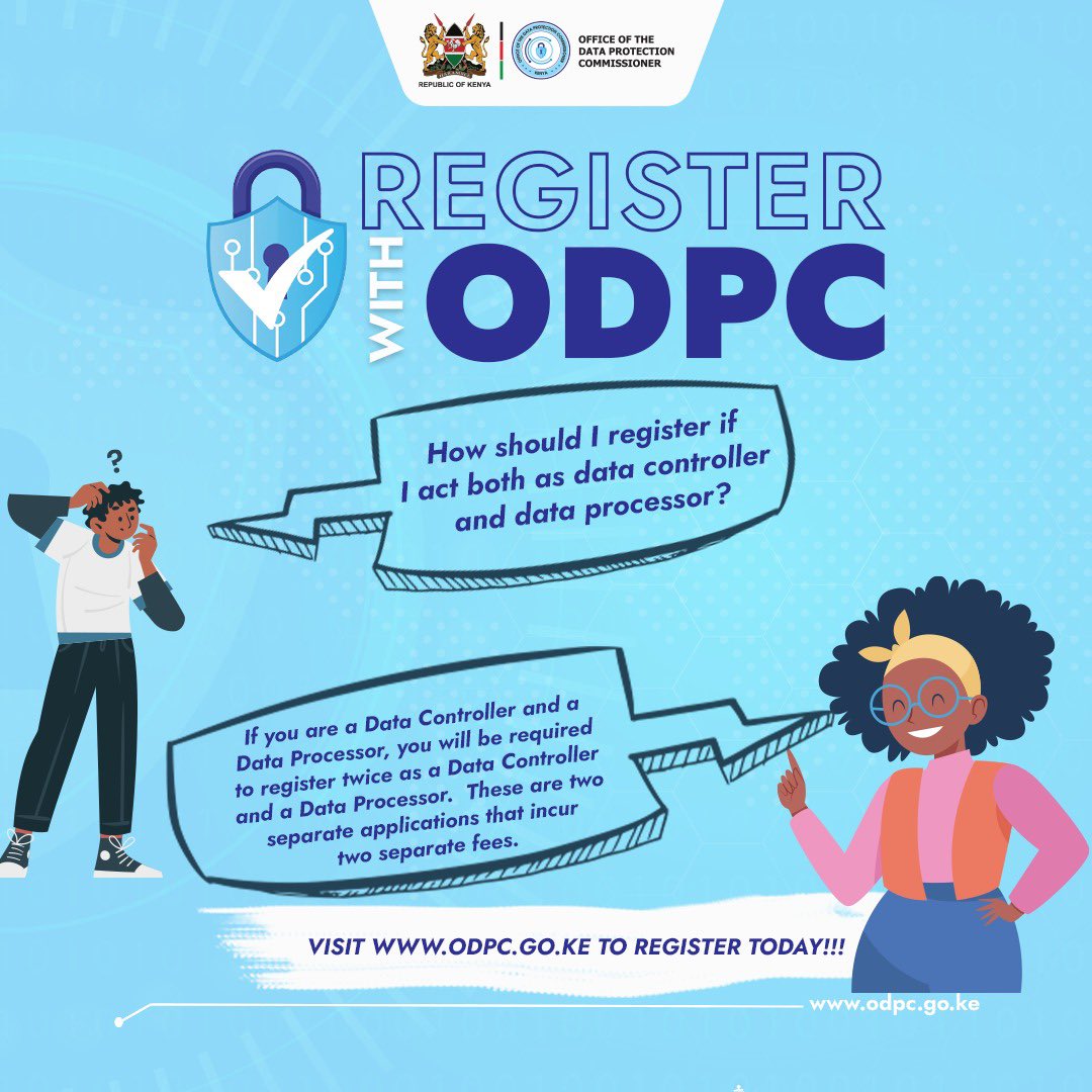 ODPC_KE's tweet photo. Wearing two hats in the data ecosystem? If you function as both a Data Controller and a Data Processor, you must register separately for each role with ODPC.

Take the next step toward compliance and register today at https://t.co/eUUMHP0CRB

@ikassait 

#DataProtection #DataPrivacy