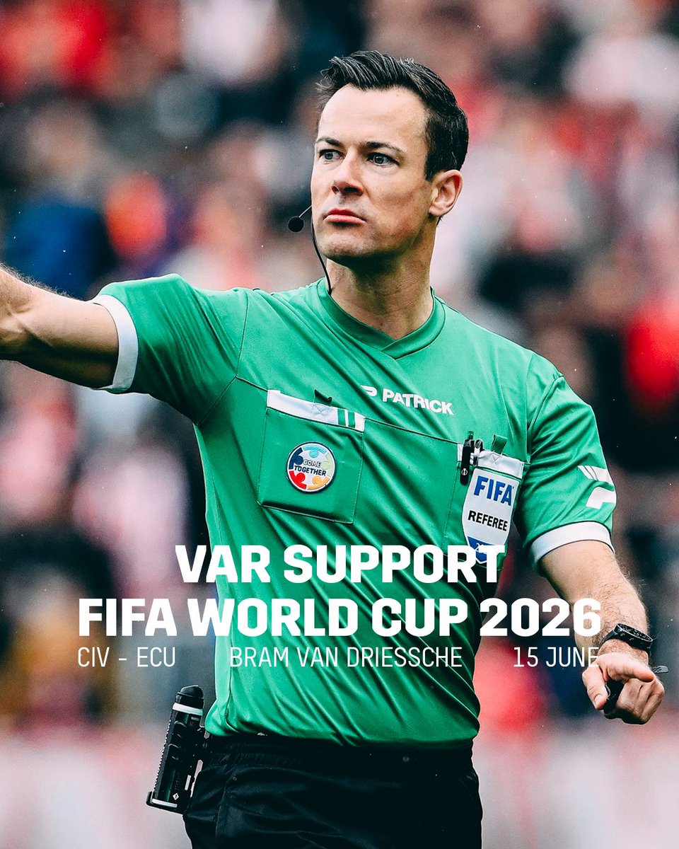 RoyalBelgianFA's tweet photo. Congratulations to Bram Van Driessche for his first appointment as VAR support on the World Cup during the game Ivory Coast - Ecuador. 🙌 https://t.co/4hnretVU1y