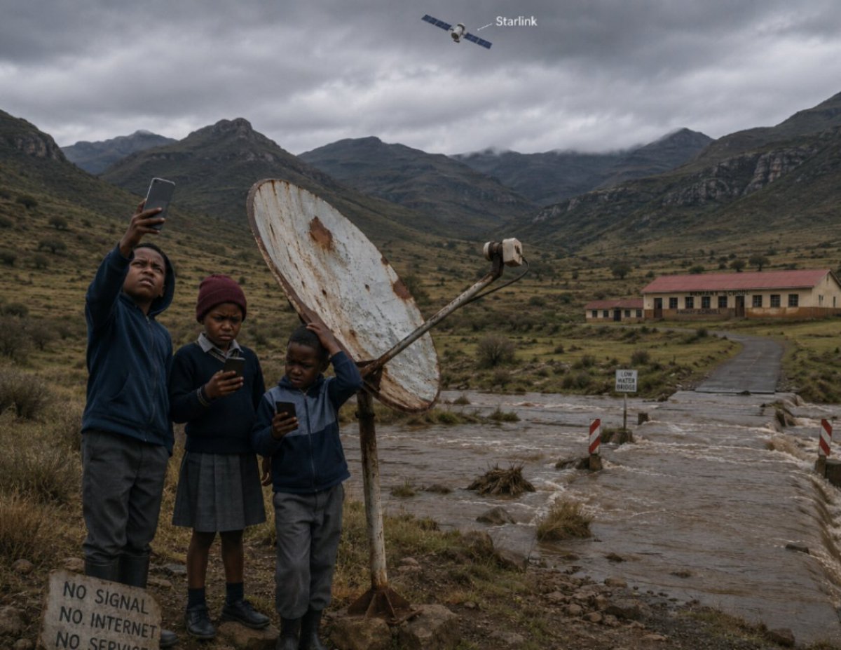 OSkywatch77's tweet photo. @CyrilRamaphosa But Cyril it is YOU obstructing educational access for the younger generations that happen to be in remote areas with NO terrestrial Internet access. Think of the children's futures instead &amp; not about your own ego &amp; image of the ANC. YOU can help but will you? https://t.co/Tfk8Lzv25s