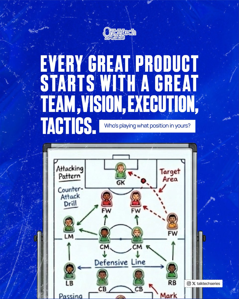 talktechseries's tweet photo. Building a tech product is exactly like assembling a championship squad. You need vision (Founders), execution (Devs), and the right tactics (PMs) to actually win. 

What’s the most critical 'position' in your team right now?
#TalkTechSeries
#ProductManagement
#TechStartups https://t.co/KcKb17rSg0