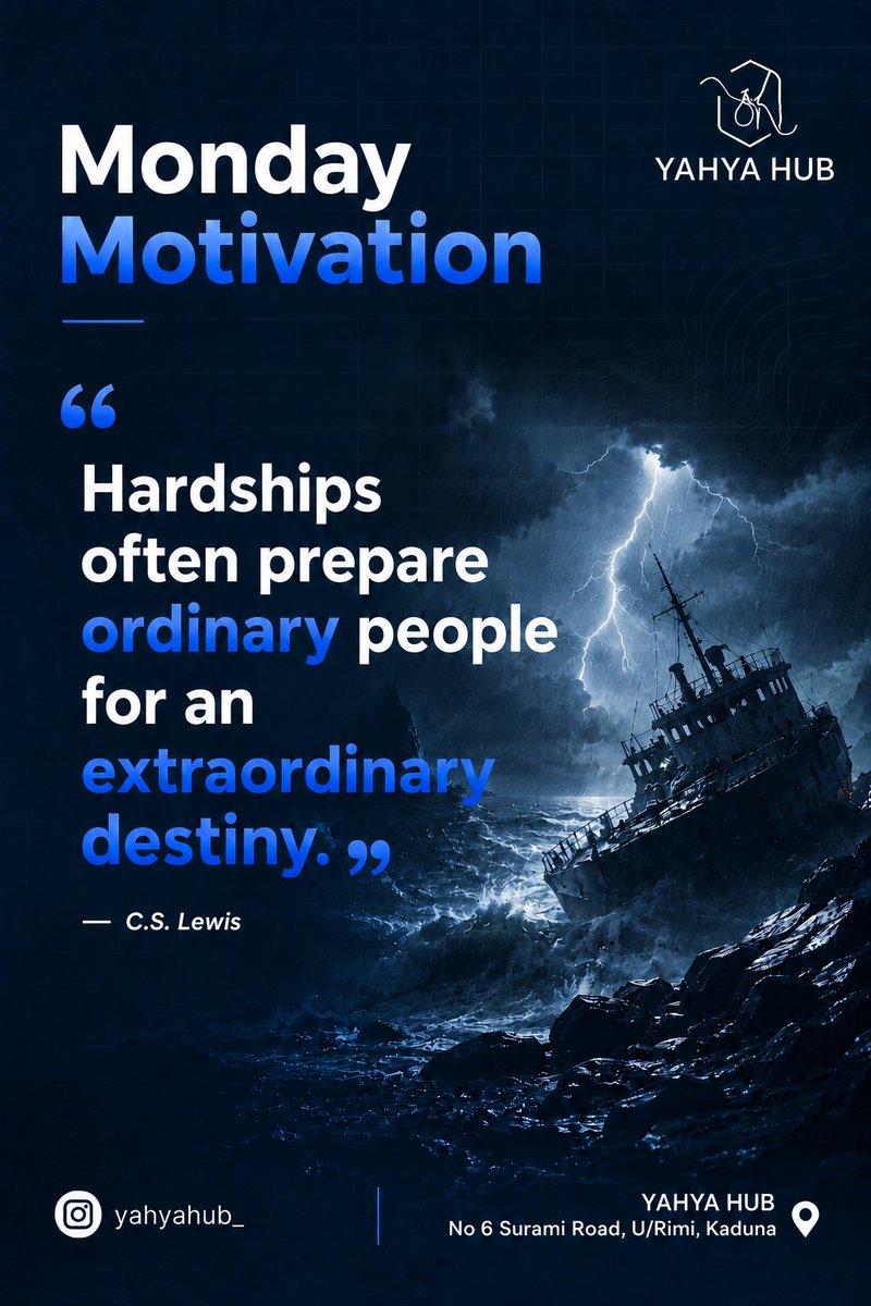 YahyaHub's tweet photo. 💡 "Hardships often prepare ordinary people for an extraordinary destiny." — C.S. Lewis

The challenges you face today may be preparing you for opportunities you haven't seen yet.

Keep going. Keep building.

#MondayMotivation #YahyaHub https://t.co/mj5FbqihQy
