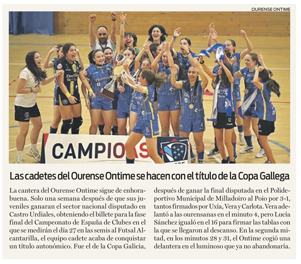 OUontimeFSF's tweet photo. 🏆 CAMPEONAS COPA GALLEGA CADETE

Pues... seguimos creciendo y trabajando 🚀💙💛

🚀💙💛 #imosOlio #ourenseOntime #aForxaOntime #ourenseFSF #Ourense
#oNosoValor #florDeToxo #LibresParaSer #FutsalFemenino #futbolSala #futbolSalaFemenino https://t.co/obfLsPd1IF