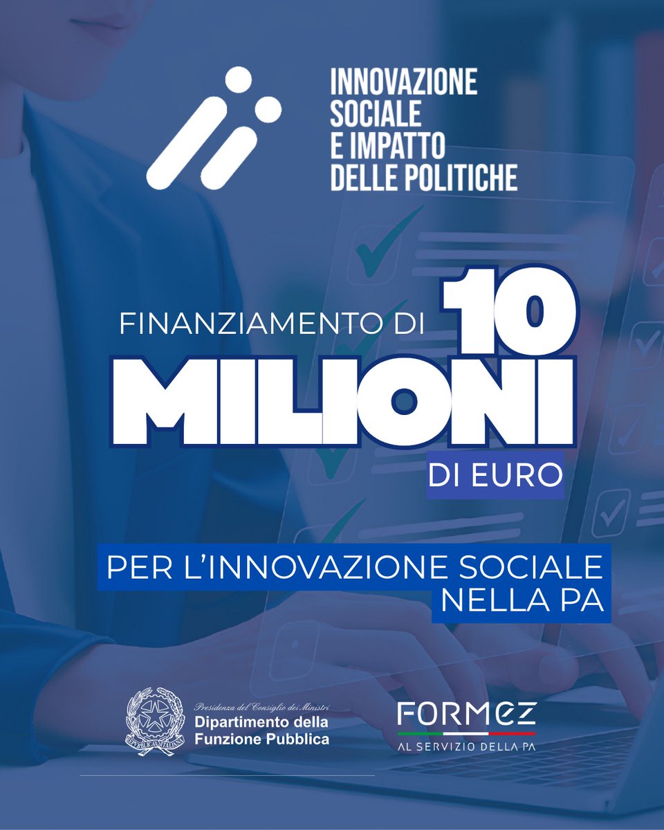 FunzPub's tweet photo. Nessuna istituzione, da sola, può rispondere alla complessità dei bisogni sociali di oggi. 

Con l’Avviso pubblico “Innovazione sociale e impatto delle politiche”, del Dipartimento: 10 milioni di euro per Comuni capoluogo e  Città Metropolitane.
⏰ scadenza 23 giugno! https://t.co/tCjpZZqhHj