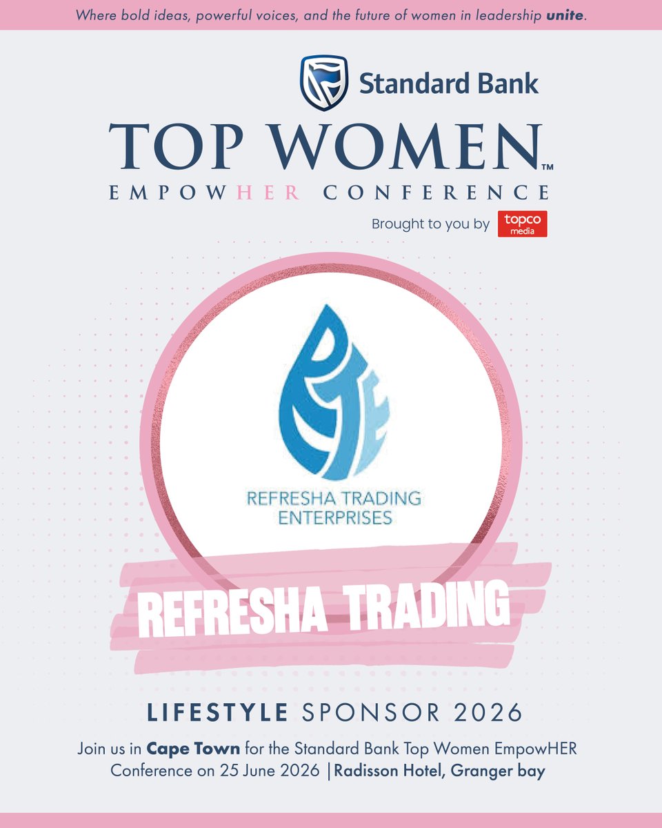 SBTopWomen's tweet photo. Purpose meets impact. 💙

Refresha Trading is bringing its passion for community, entrepreneurship and meaningful experiences to #SBTWEmpowHER Cape Town 2026.

🎟️  (https://t.co/TYfUkJ20LF)https://t.co/gXkO3ke1PJ
📩 marketing@topco.co.za

#SBTopWomen #SBTWEmpowHER #TopcoMedia https://t.co/V0IR4N4xNY