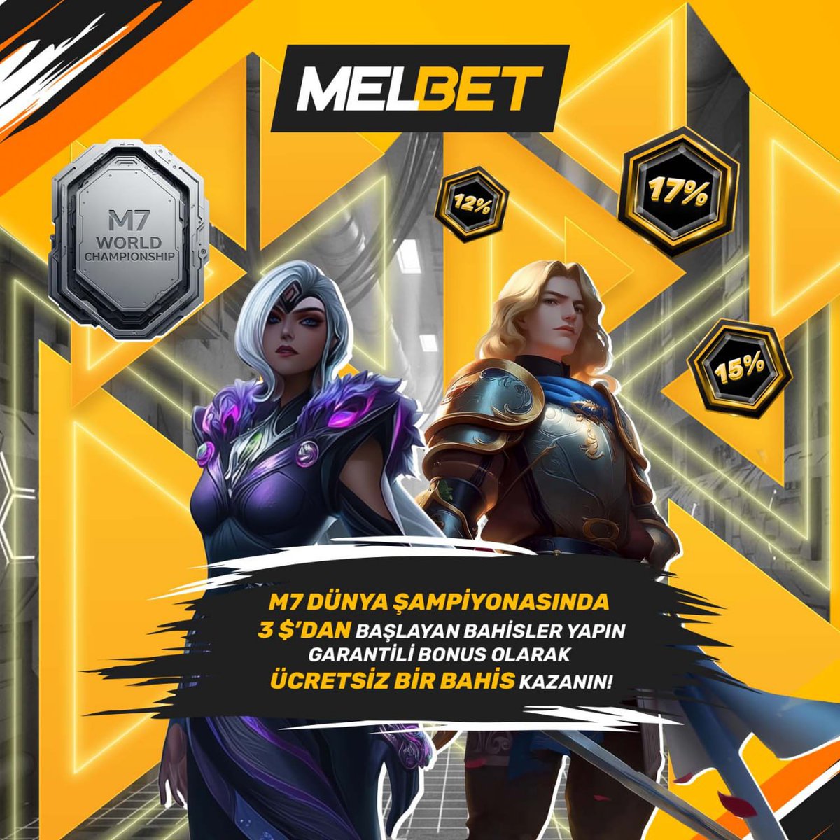 Turkmelbet's tweet photo. 🇹🇷 #MELBET M7 DÜNYA ŞAMPİYONASI – HER HAFTA ÜCRETSİZ BAHİSLER KAZAN! 🎮

1️⃣ NASIL KATILIRSINIZ:
👉 Promosyon sayfasındaki “Katıl” butonuna tıklayın.
👉 Bahis oynayın.
👉 M7 Dünya Şampiyonası e-spor etkinliklerine en az 130 TRY tutarında bahis oynayın. https://t.co/eOToiAIpcm