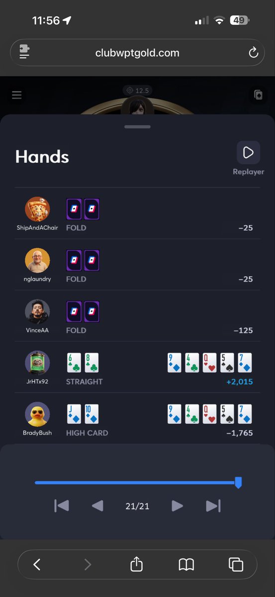 BradyMiller3's tweet photo. These are some of the hands in these tournaments that baffle me @ClubWPTGold 
Bet flop and turn and check back river but floating me with 8high only backdoor draws https://t.co/r9vPQtTVqh