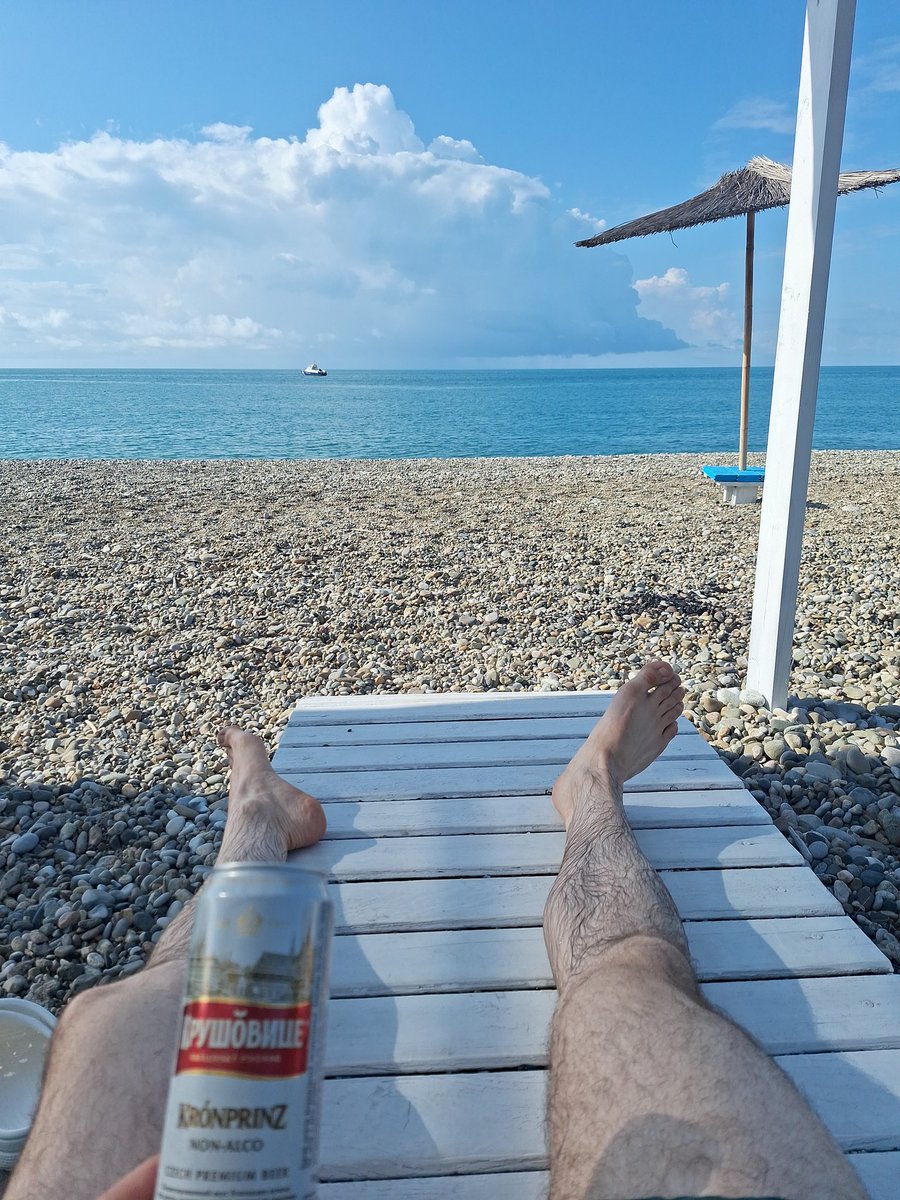 Artystyle's tweet photo. Я только что пробежал 7 км по деревне в ебенях Абхазии, прибежал на пляж и открыл баночку Крушовице безалкогольной https://t.co/99WSWQ0P87
