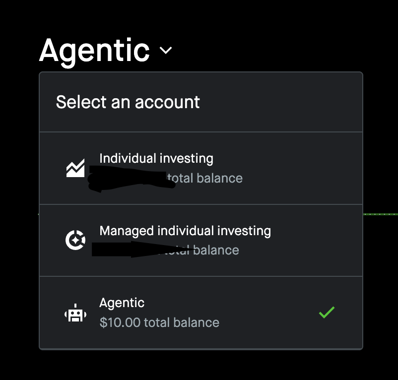 unujwal's tweet photo. Robinhood nailed the part of agentic commerce everyone gets wrong: the money. You don't give the agent your account; you give it a separate one with a set budget. That's all it can touch. I funded mine for trading and capped my agentic card the same way. It's safe #HOOD https://t.co/JRUZTycRPx