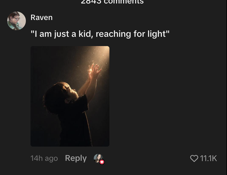 KingChillxyz's tweet photo. This Video is going viral on tiktok for being a sign of hope in these dark times

A baby is reaching out towards the light at the comments are filled with motivational posts about it

Theres even people making other motivational videos with millions of views of it

This is just like the nietzschean penguin

Reach for the light!

Other viral post: https://t.co/fTtqU0WaVw

Main post: https://t.co/0UBmBXNUb5