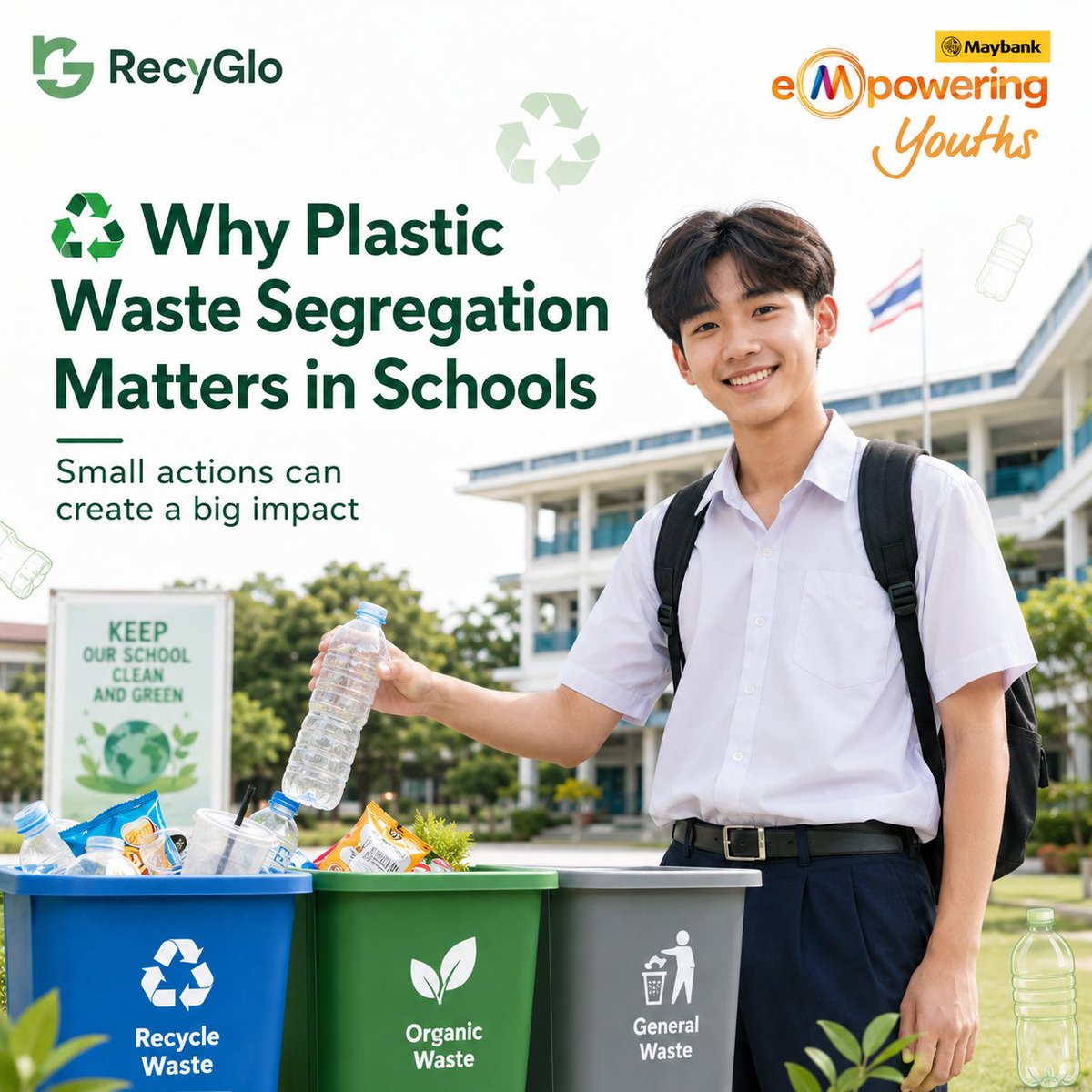 RecygloW's tweet photo. ♻️ Why does plastic waste segregation matter in schools?
#eYAA6 #WeAreASEAN #ProjectClosedLoop #CircularEconomy #PlasticRecycling https://t.co/ENRiQzjij5