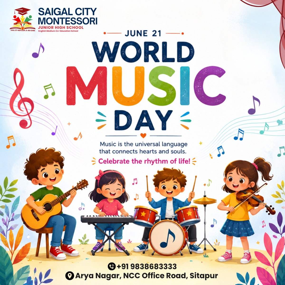 SaigalJr's tweet photo. 🎶 Happy World Music Day! 🎵 
🌍 Celebrate the rhythm of life and let the music play! 🎸🎹🥁🎻
#WorldMusicDay #MusicDay #CelebrateMusic #MusicForLife #JoyOfMusic #CreativeLearning #YoungMusicians #SaigalCityMontessori #MontessoriEducation #SchoolLife #LearnWithJoy #MusicLovers https://t.co/uviWqvhpUo