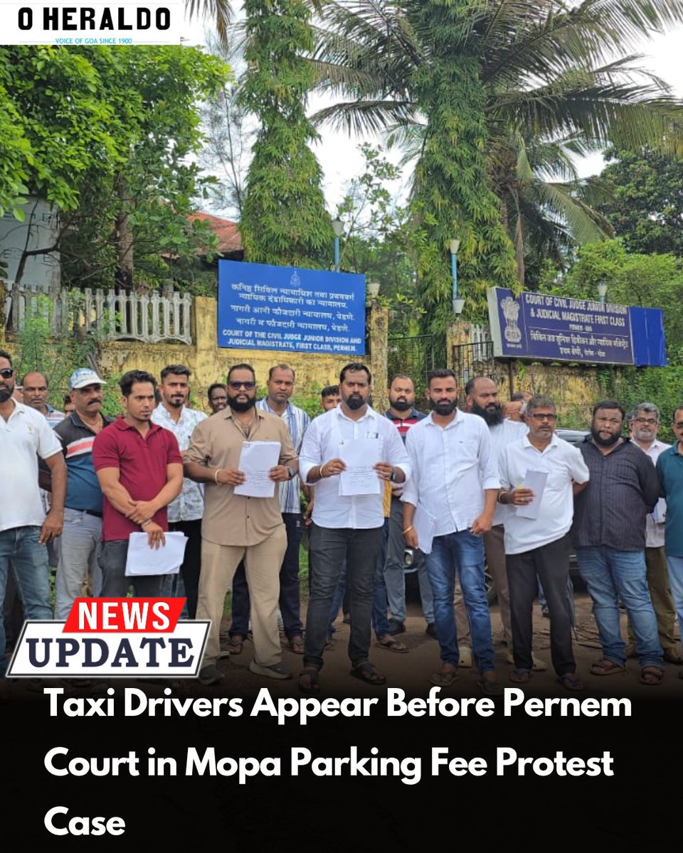 oheraldogoa's tweet photo. Taxi drivers, union office bearers and political leaders associated with last year's protest against increased parking charges at Mopa Airport appeared before the Pernem Court in connection with a case registered after the agitation.

#Goanews #Pernem #Taxidrivers #Mopa https://t.co/Z2XPIEq4M6