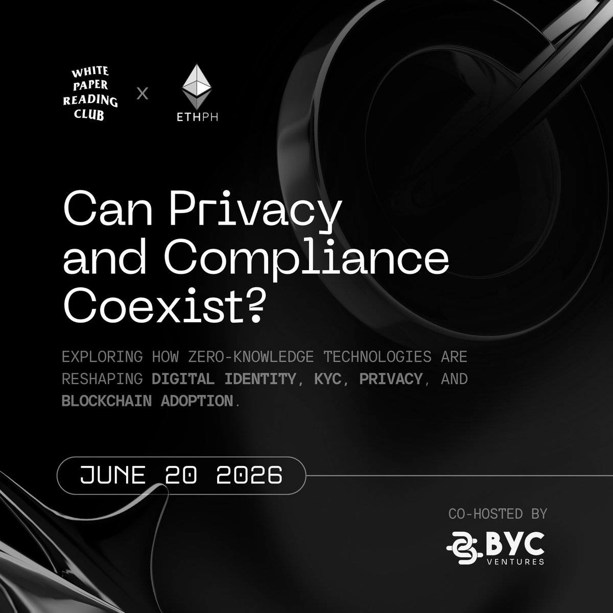BYCVentures's tweet photo. We're sitting down with ETH PH and @WPReadingClub  to work through whether privacy infrastructure can meet compliance requirements and create entirely new data markets. 

If this sounds like your kind of conversation, register here: https://t.co/qWvJTzGyqY https://t.co/maILd1xyPF