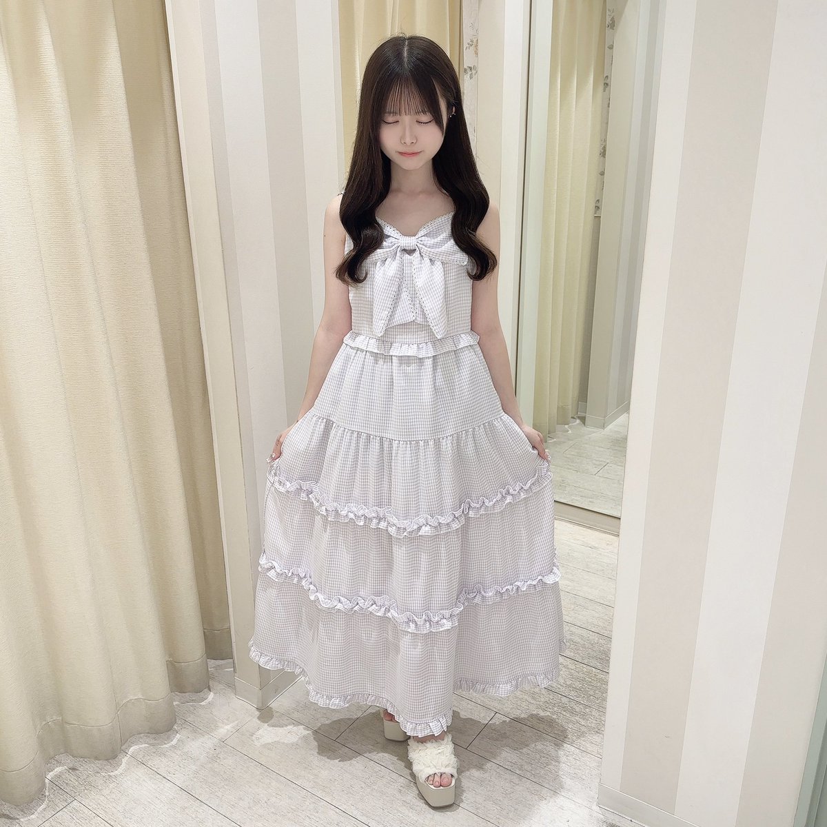りんぽこさま♡キャミ 名古屋パルコ店 #リボンチェックキャミOP price : ¥11,800- color : BU