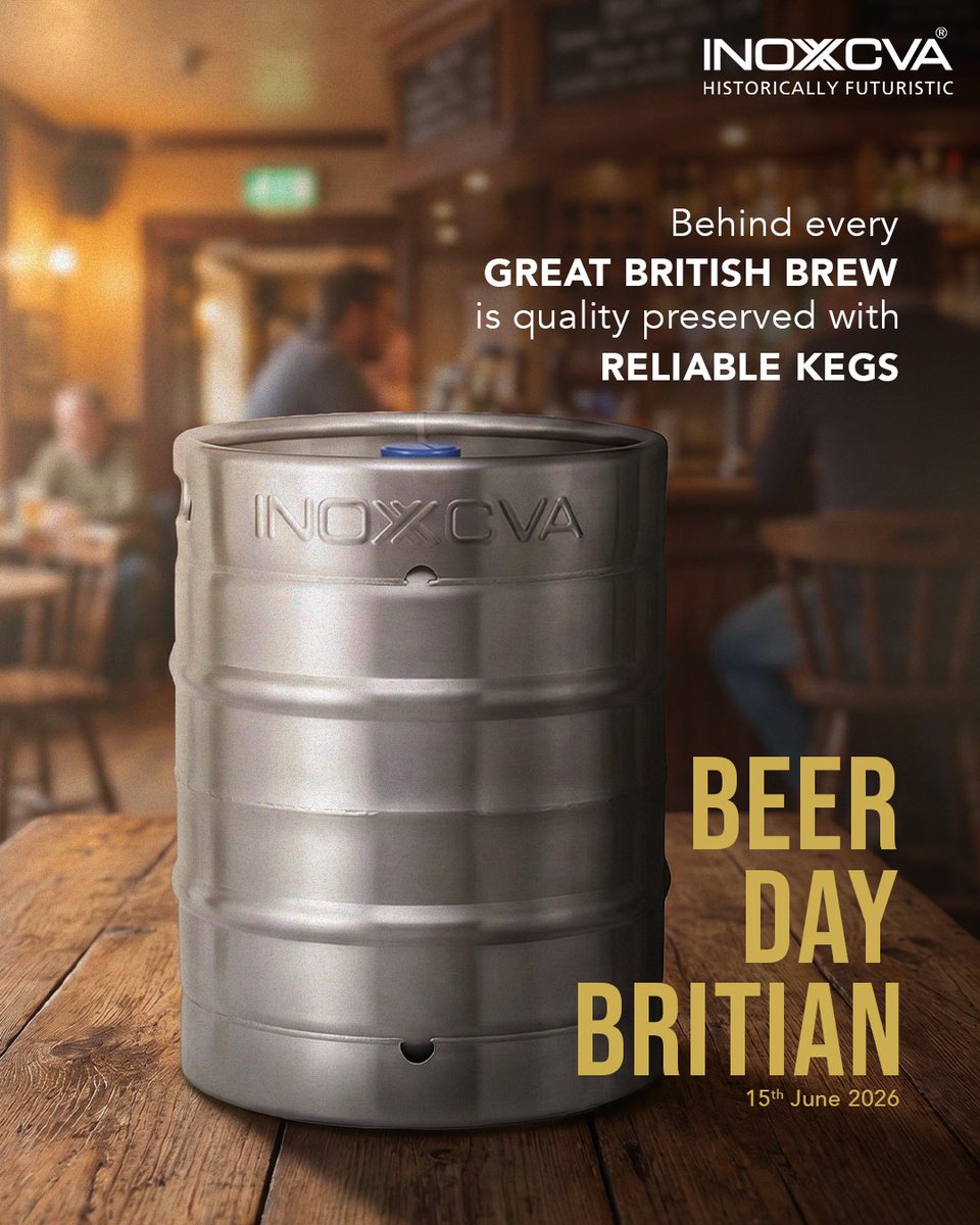 INOXCVA's tweet photo. Great British beer deserves freshness that lasts from the brewery to the final pour.
This Britain Beer Day, we celebrate the role of stainless steel kegs in delivering quality, consistency, and sustainable brewing solutions.
#INOXCVA #HistoricallyFuturistic #StainlessSteelKegs #BeerDayBritain