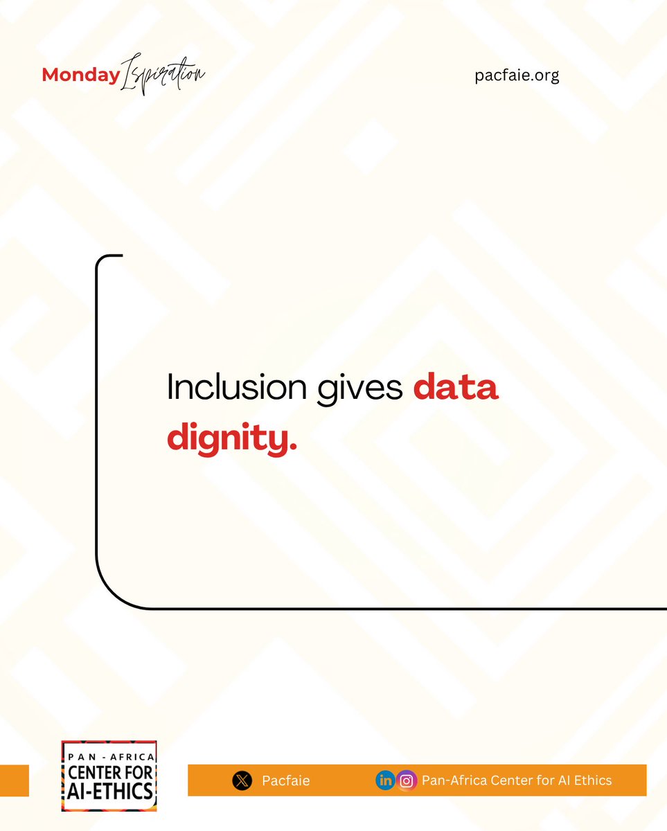 Pacfaie's tweet photo. Data is more than numbers, it reflects real people and lived experiences. Without diverse representation, AI risks reinforcing bias and excluding marginalized groups.

True innovation means every group is seen, heard, and accurately represented.

#EthicalAI #DataEthics https://t.co/AgMmSbHIzh