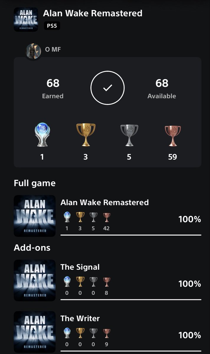 o663_'s tweet photo. Alan, Wake up 🔥🔥🤯 #ps5 #platinum #all_trophies https://t.co/B6OZ8XKQhN