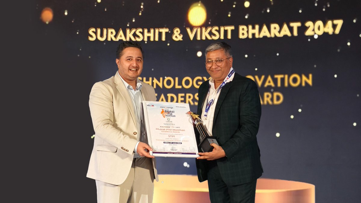 stpiindia's tweet photo. 🏆 Trending News | STPI shines bright 

STPI has been honoured with the Technology Innovation Leadership Award at the Bharat PSU Corporate Awards 2026, a proud recognition of its pioneering role in nurturing India’s innovation and tech ecosystem. ✨

#STPIINDIA #STPI #Corporate #PSU #Awards #Technology #Innovation #leadership #Entrepreneurship #AI #DigitalIndia 

@GoI_MeitY @AshwiniVaishnaw @JitinPrasada @SecretaryMEITY @arvindtw @_DigitalIndia @NeGD_GoI @startupindia @veloxx_media