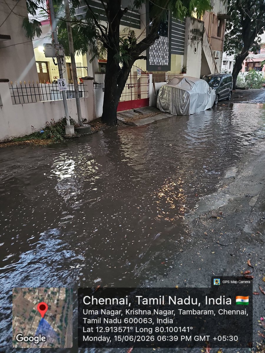 kishoreghlli's tweet photo. For 10 YEARS, residents of Uma Nagar,New Perungalathur (600063) have faced this waterlogging issue! The street is flooded for just 30mins rain , making commutes impossible.We need a permanent solution, not temporary fixes. @Tambaram_Corp @chennaicorp @sarath0828 @CMOTamilnadu https://t.co/H41mhM2Z8m