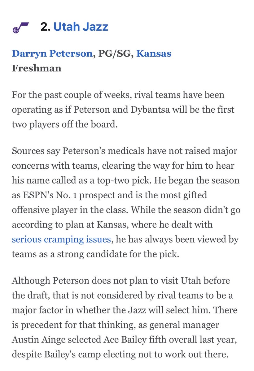 JazzNationNews's tweet photo. Despite the recent chatter about Peterson only meeting with Washington and skipping other teams, ESPN still predicts the #UtahJazz will pick him in their latest mock draft
#JazzNation #TakeNote #NBADraft https://t.co/2f5F40NGxg