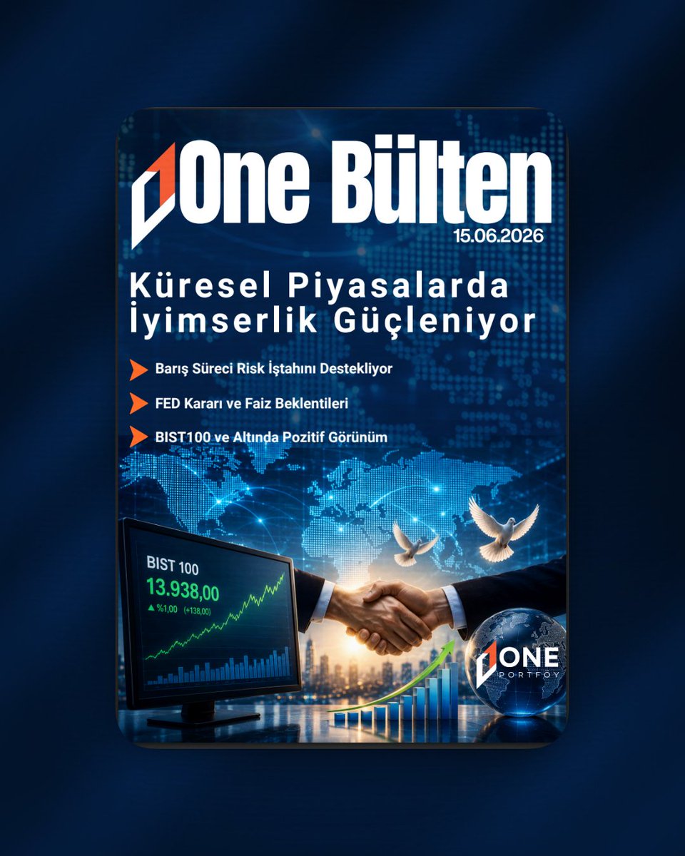 oneportfoycomtr's tweet photo. Küresel Piyasalarda İyimserlik Güçleniyor: Haftalık One Bülten Yayında! 📊

Küresel piyasalarda risk iştahını destekleyen gelişmeler ve makroekonomik beklentilerle dolu yeni bir haftaya başlıyoruz. One Portföy uzmanlığıyla hazırlanan One Bülten'in bu haftaki öne çıkan başlıkları:

🔹 Barış Süreci Risk İştahını Destekliyor: Jeopolitik gelişmelerin piyasalara yansıması.
🔹 FED Kararı ve Faiz Beklentileri: Küresel para politikalarının geleceği.
🔹 BIST100 ve Altında Pozitif Görünüm: Yerel piyasalar ve güvenli liman analizleri.

Haftalık stratejilerinizi belirlemeden önce bültenimizin tamamını incelemeyi unutmayın.

👉 https://t.co/s9lwj26Ec2

#FED #Faiz #BRENT #Enflasyon #ALTIN #BIST100 #Hisse #Yatırım Fonu #Petrol #Ekonomi