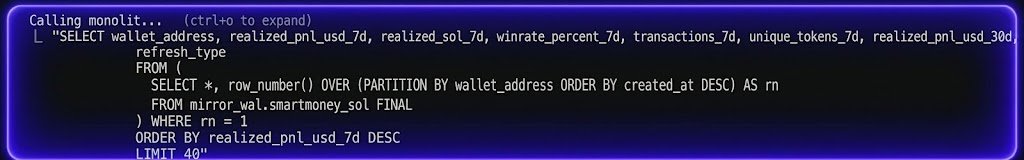 monolit_network's tweet photo. Path 2.

Inject Monolit’s crypto data directly into your favorite agents (Hermes, OpenCode, OpenClaw) using MCP.

First, grab your API key here: https://t.co/kiZPpvYbNm

Then, pass this command to your agent framework to mount Monolit as a tool:

monolit https://t.co/8H8C2IUbCi -s user -t http -H "X-Api-Key: *your-api-key*"