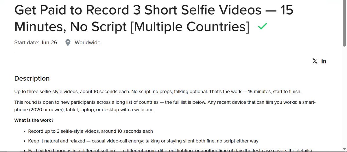SurveySideHsle's tweet photo. Get Paid to Record 3 Short Selfie Videos — 15 Minutes, No Script [Multiple Countries] - via @uTest https://t.co/1fhucRdlXd https://t.co/7908n7GgJL