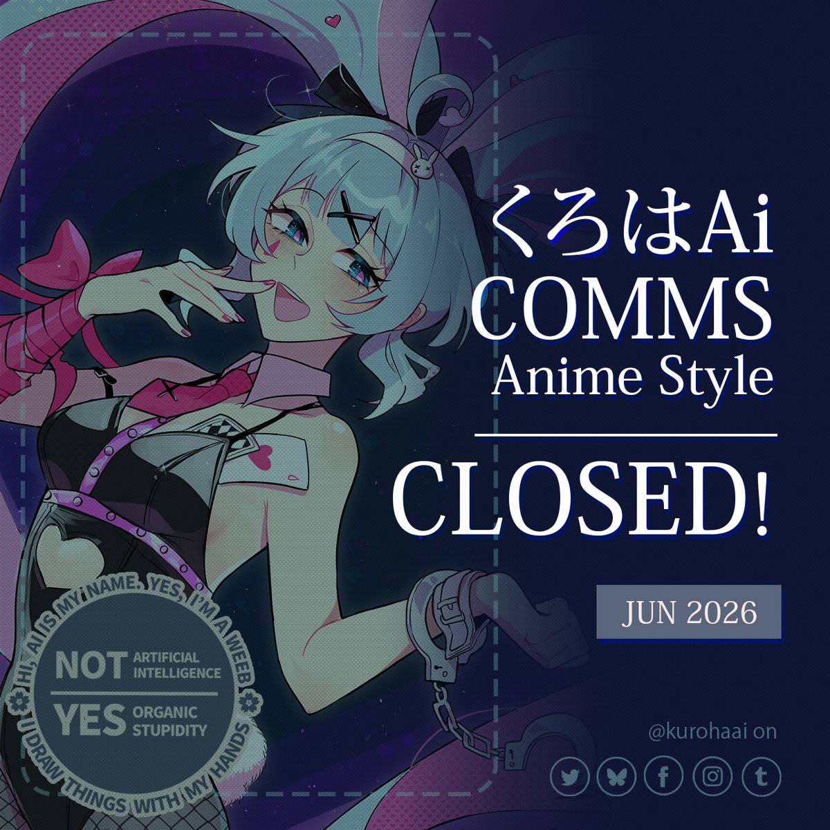 KurohaAi's tweet photo. Anime style cms closed!
Thank you very much for your patronage 🌸

- Last slot available for Painted Style
- Skeb-like will be reopened next month

🎨cms https://t.co/J2ep8vgHKj
☕https://t.co/MnY1FGgJI0 https://t.co/dG3VbwnHq1