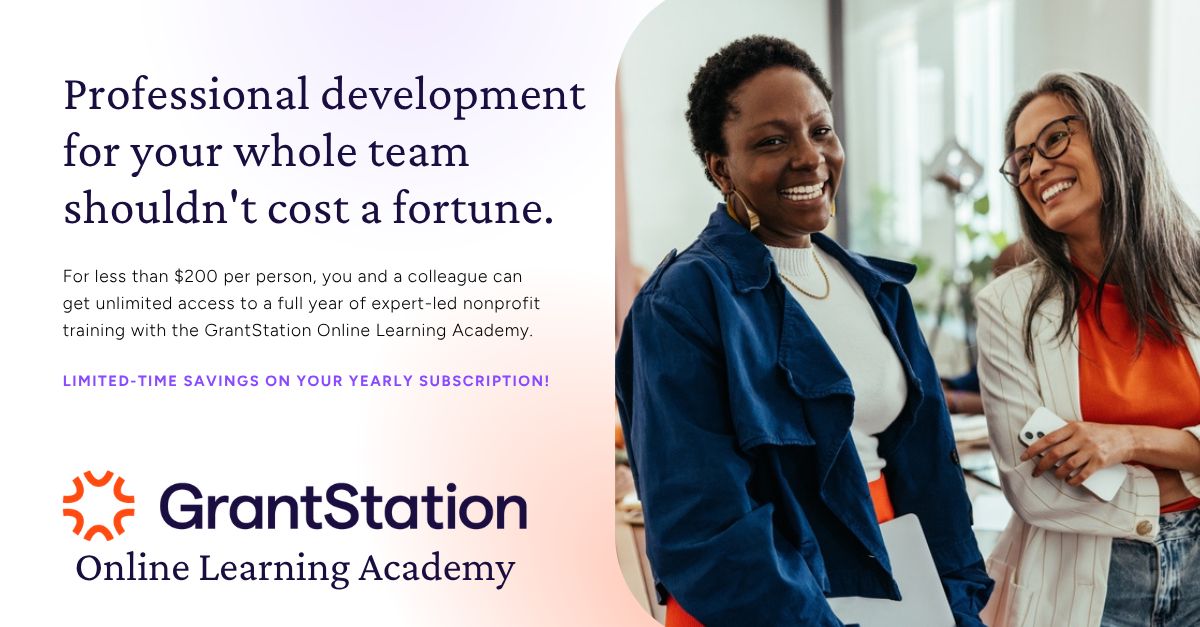 GrantStation's tweet photo. Professional development for your whole team shouldn't cost a fortune.
For less than $200 per person, you &amp; a colleague can get unlimited access to a full year of expert-led nonprofit training with the Online Learning Academy.

Save $150 w/code capacity150 https://t.co/t5RcIRc8aI https://t.co/Xq6jdLhRJZ