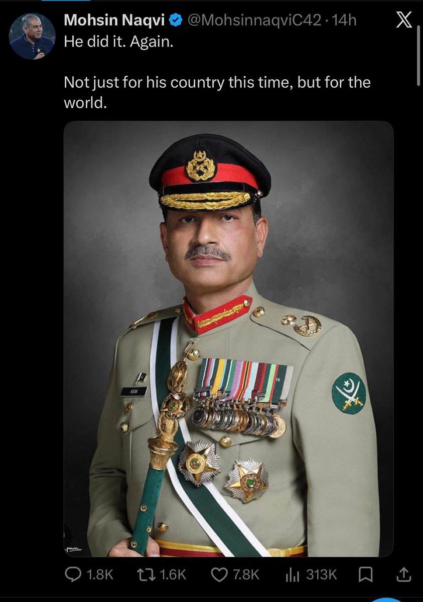 HNadim87's tweet photo. They probably had these tweets saved in their draft for months, itching to post at the first sign of a deal. 

The regime agents jumping to hog credit for the Army Chief, making sure not to even remotely credit or mention the efforts of the Foreign Office, the PM, FM, or anyone else in the country who contributed to this effort.

Reflects the entirety of what their main interest was in the peace deal: A strengthened military dictatorship at home.