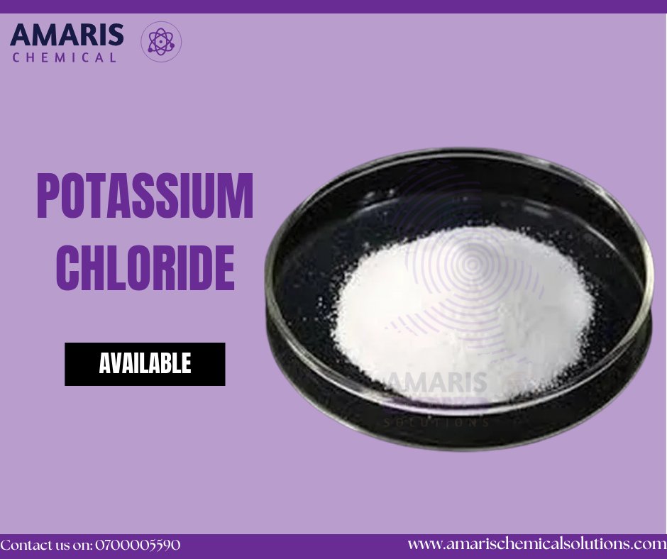 AmarisChemical's tweet photo. Potassium Chloride Applications

1) Laboratory reagent
2) Pharmaceuticals &amp; medical
3) Food industry as a salt substitution
4) Agricilture and fertilizers
5) Water treatment

Call/WhatsApp us on 0700005590

#potassiumchloride #laboratorychemicals https://t.co/f10B896AB1