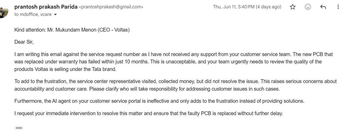 Prantoshprakash's tweet photo. @myvoltas @consumerforum_,@jagograhakjago,@consumersindia @jaagograhakjago @nch1915 @ConsumerVoiceIn
Plz help- voltas sold underquality AC
@myvoltas no responce,only copypaste reply since last 5 days-suffered acute summerdays #NoBrand #voltas #underquality #customerharrashment
@PMOIndia https://t.co/fpClms93np